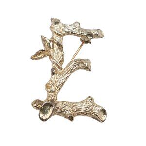 Vintage Sarah Coventry Letter E Tree Vine Brooch 1.75” Gold Tone Floral Costume